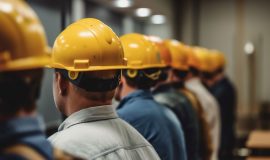 group-people-wearing-yellow-hard-hats-stand-line